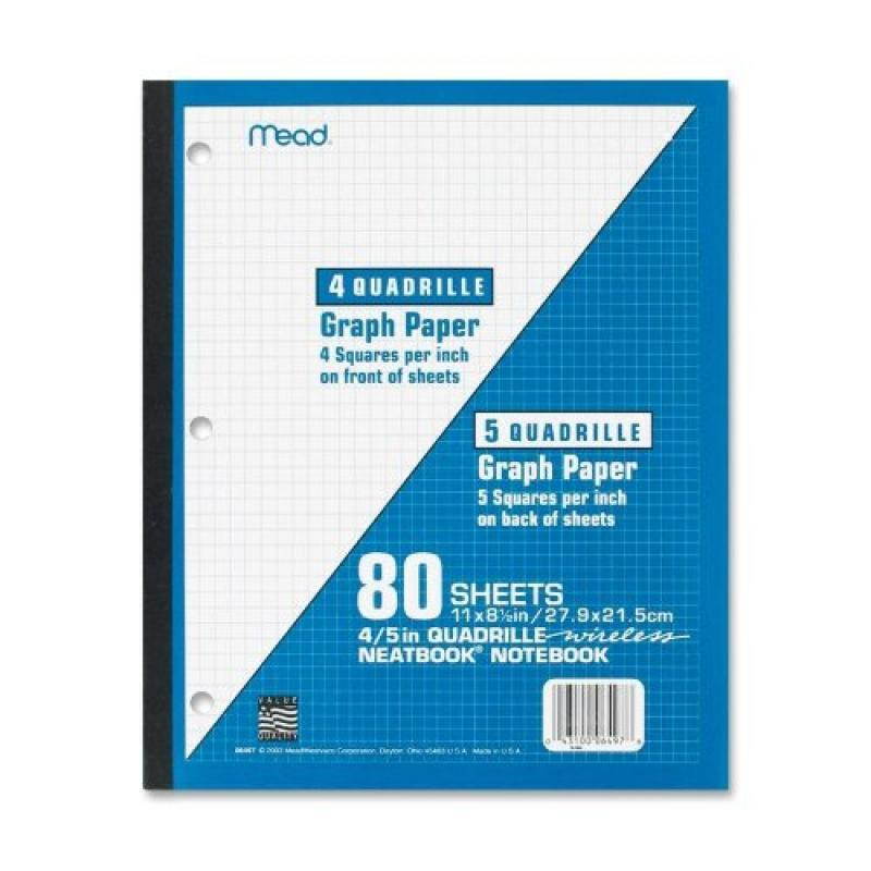 Mead Products - Wireless Neatbook, 1-Sub, Quad Rule, 11"x8-1/2", 80 Shts, WE - Sold as 1 EA - Wireless Neatbook contains 80 sheets of quad-ruled white paper. Front of the sheet contains 4" x 4" quads,