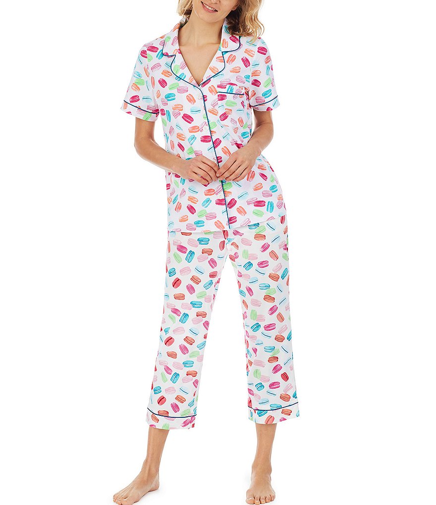 Bedhead Pajamas Macaroons Printed Jersey Knit Cropped Coordinating Pajama Set