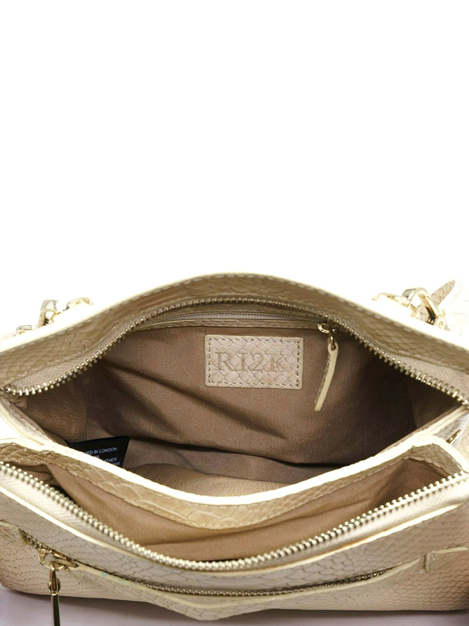 RI2K London Cream Leather Medium Animal Effect Cross Body Bag