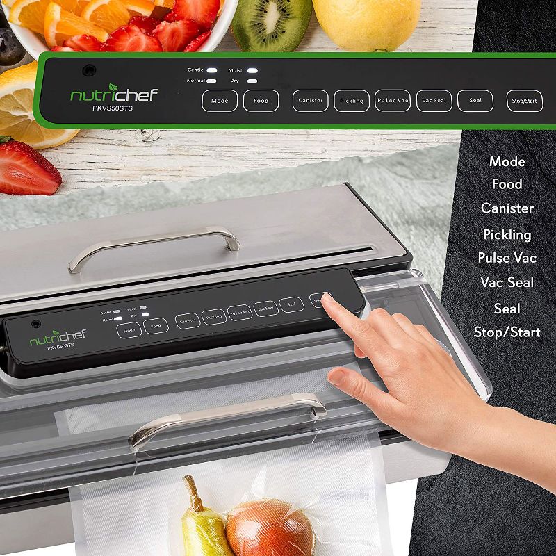 NutriChef PKVS50STS Kitchen Pro Food Electric Vacuum Sealer Preserver System with Environmentally Friendly Polyamide Sealing Bags Included