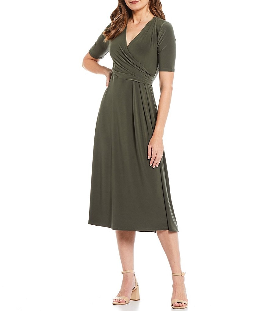 Investments Soft Separates Short Sleeve Faux Wrap Midi Dress