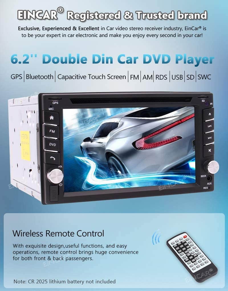 Free Rear Camera Included,Upgrade Version 6.2 Inch HD Touch Screen Double DIN Car Stereo in Dash GPS Navigation FM/AM Radio Receiver Automotive Video Player with 8GB GPS Map Card