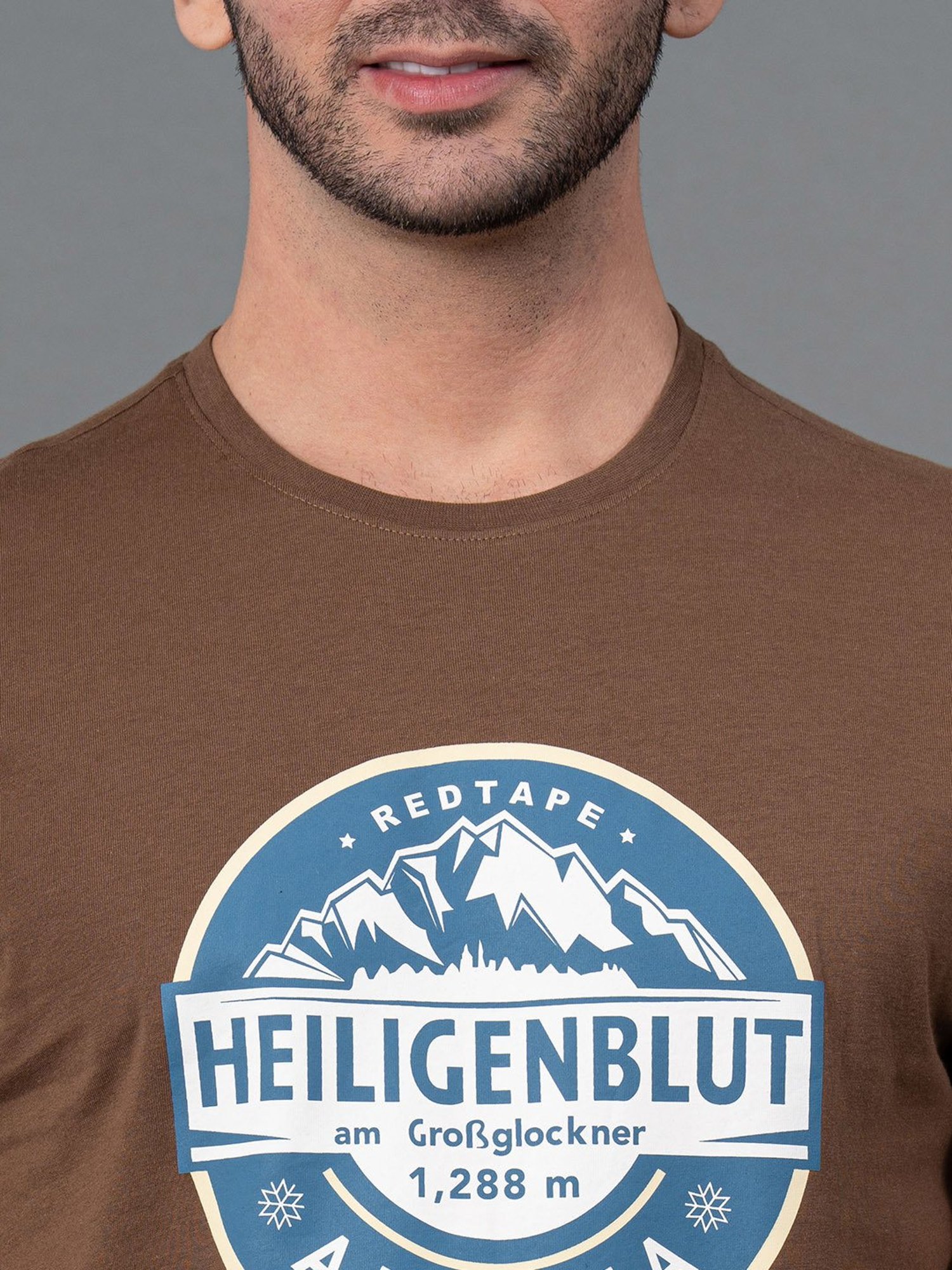 Red Tape Brown Regular Fit Graphic Print Cotton Crew T-Shirt