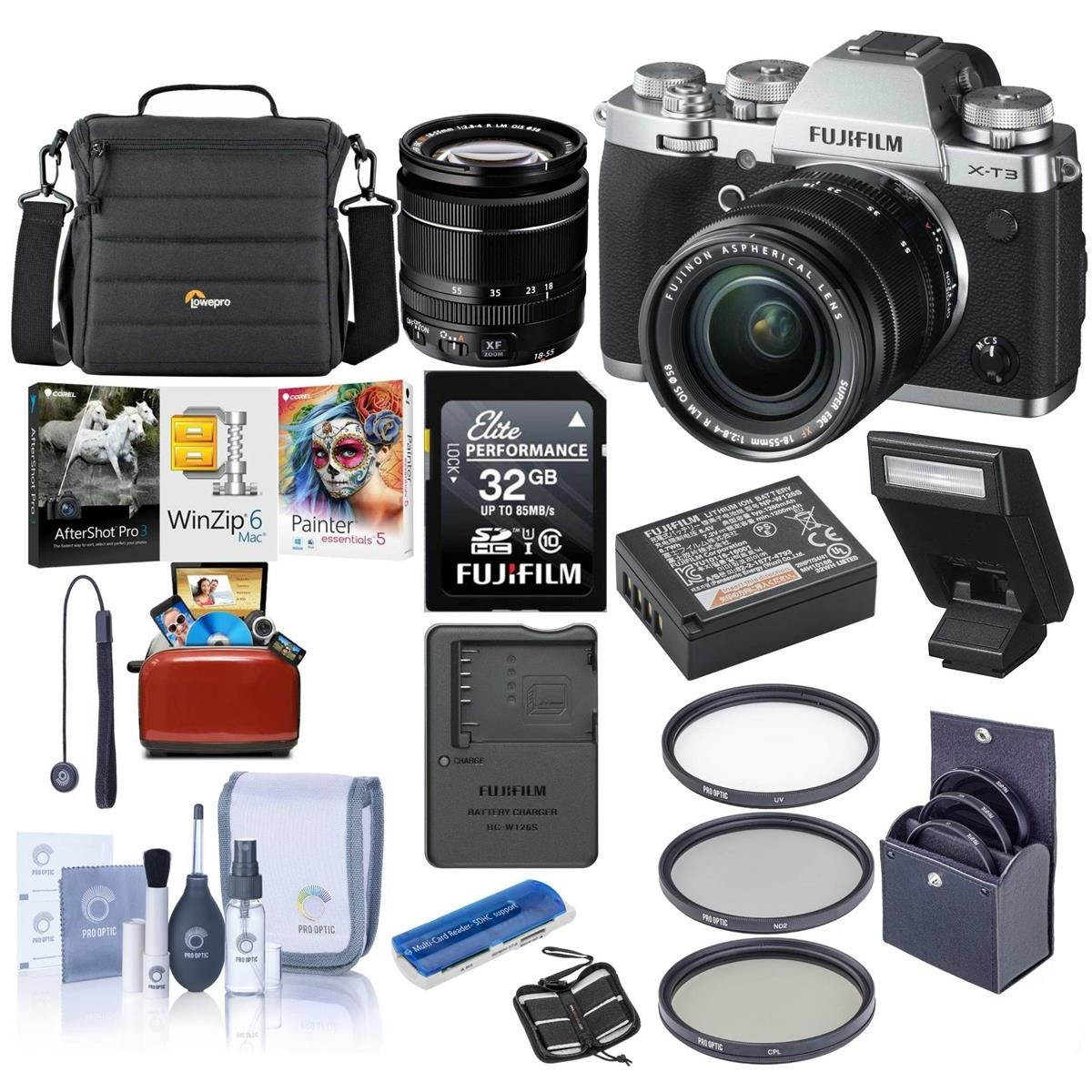 Fujifilm X-T3 Mirrorless Camera with XF 18-55mm f/2.8-4 R Lens Silver W/ACC Kit
