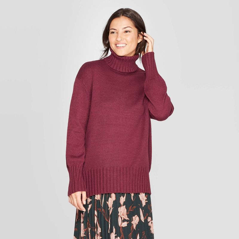 Women's Dolman Sleeve Turtleneck Tunic Sweater - A New Day™ Burgundy XS