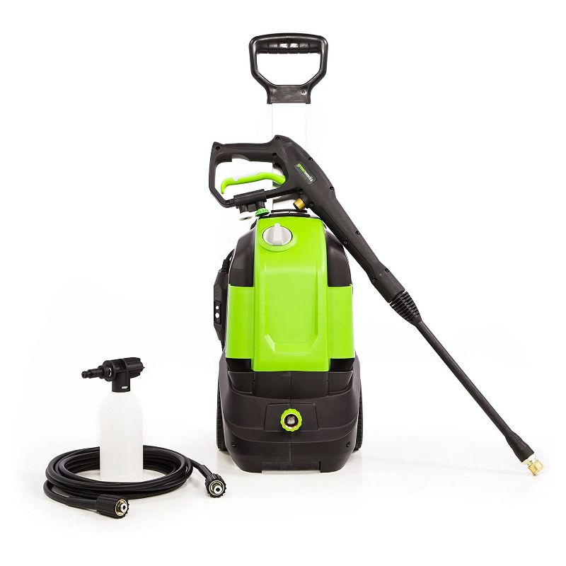 GreenWorks GPW1703 1700 PSI 1.2 GPM 13 Amp Electric Corded Power Vertical Pressure Washer with Hose Reel, Green
