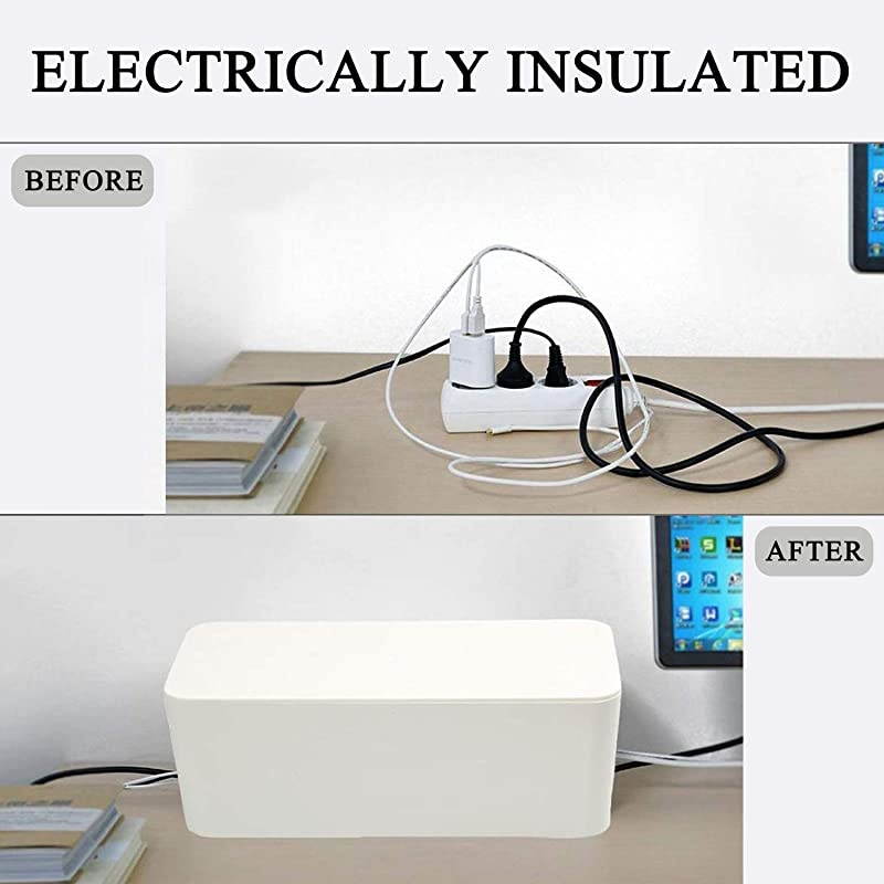 of 3 3 Cable Management Boxes + 3 Wire Ties Large Cord Box Organizers to Hold and Hide Power Strip Charger Adapter Power Cord Charging Station USB HUB White