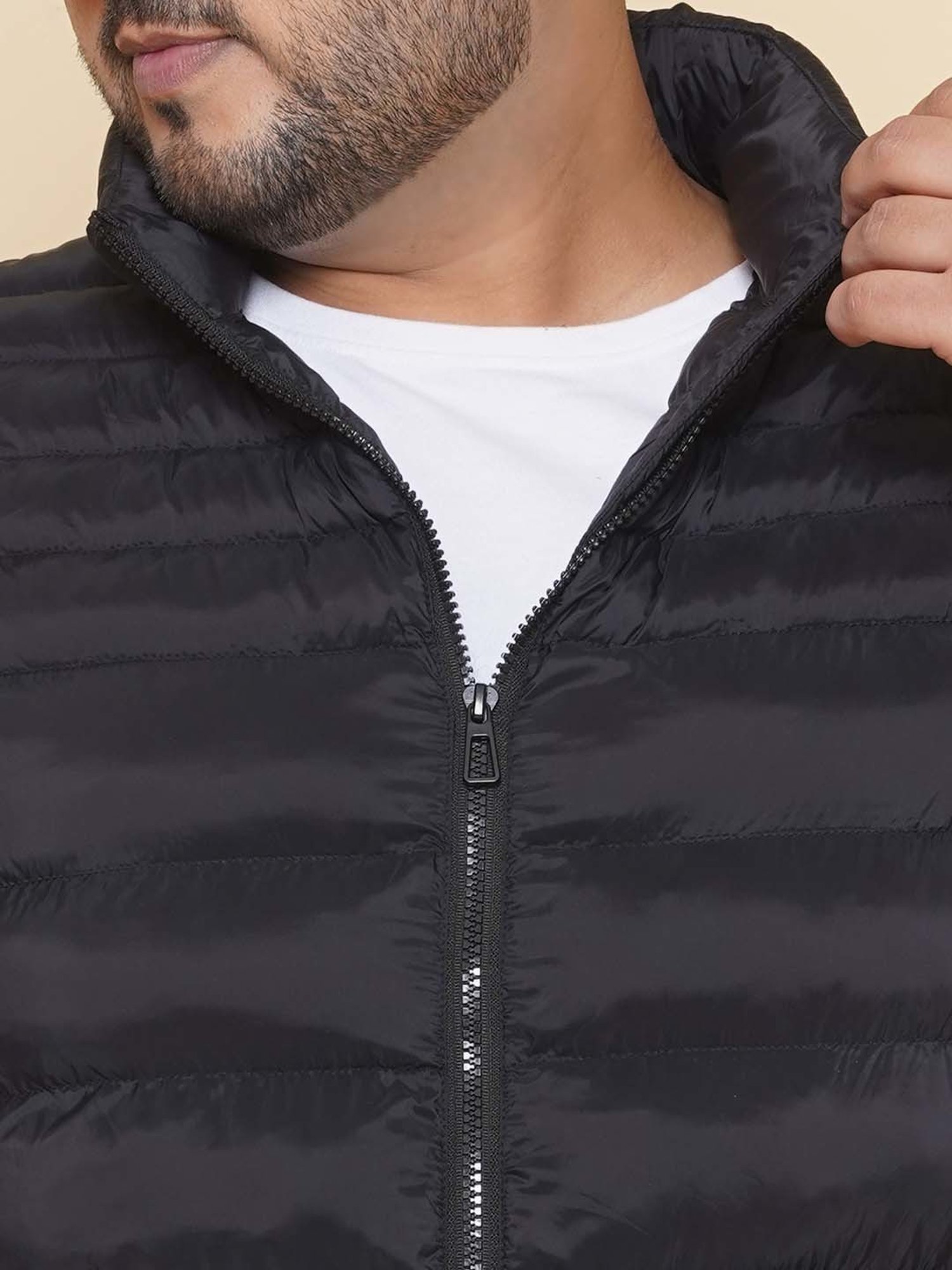 John Pride Black Regular Fit Plus Size Puffer Jacket