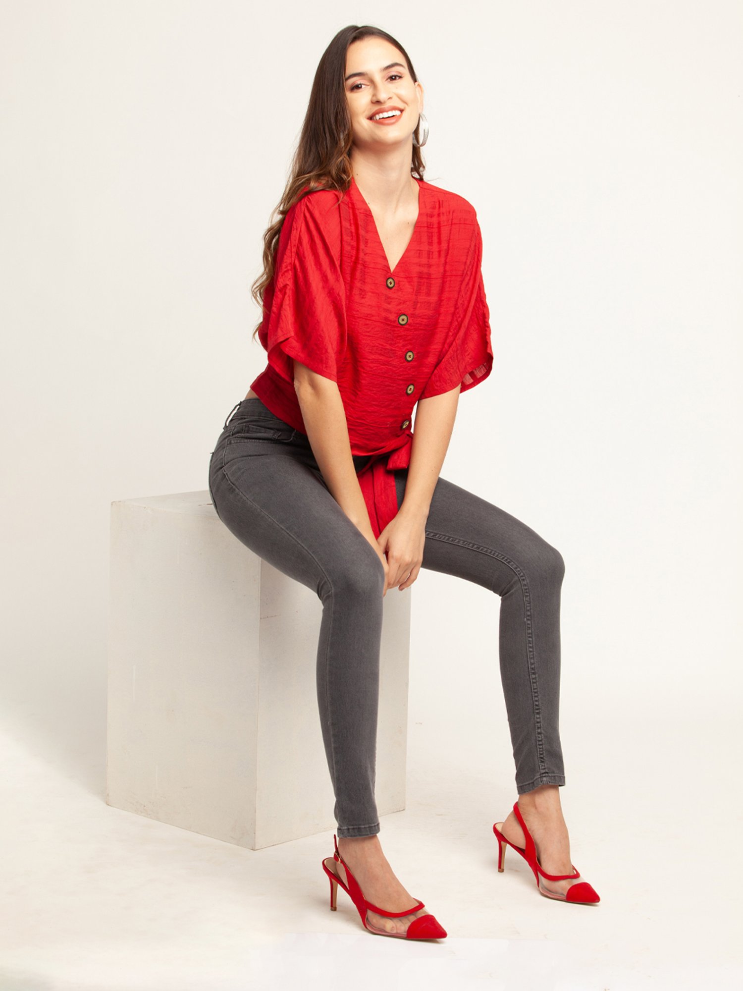 Zink London Red Regular Fit Crop Top