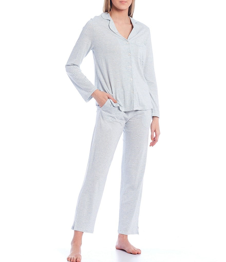 VAN WINKLE & CO. Yarn-Dyed Striped Jersey Knit Button-Front Coordinating Sleep Top