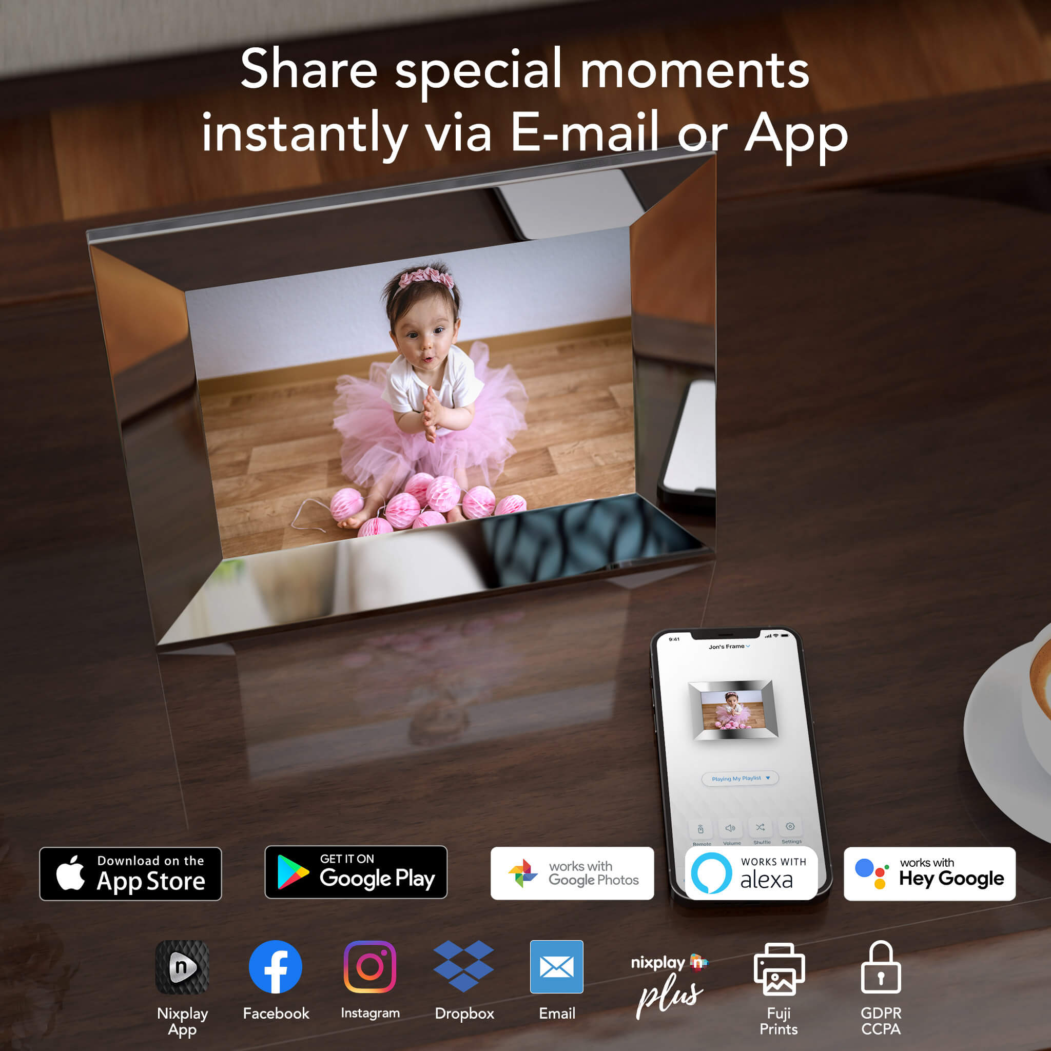 Nixplay 2K Smart Digital Picture Frame 9.7 Inch Silver - Share Moments Instantly via App or Email