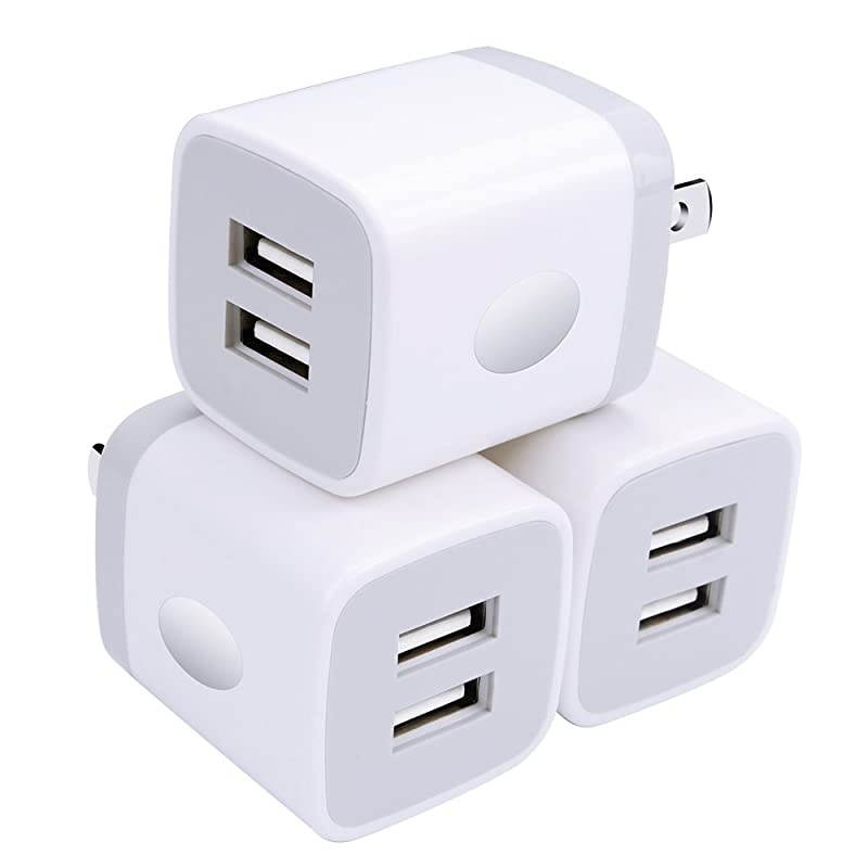 Charger, USB Brick 3Pack 2.1A/5V Dual Port USB Plug Charger Cube Power Adapter Fast Charging Block for iPhone X 8 7 6 Plus 5S, iPad, Samsung Galaxy S8 S7 S6 Edge, LG, ZTE, Moto, Android Phone