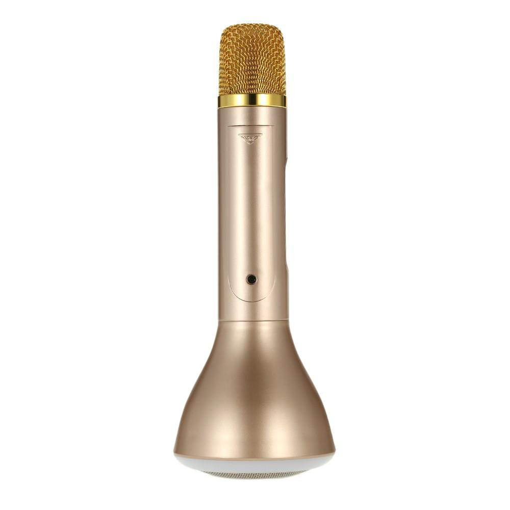 K188 Karaoke Player Wireless Bluetooth Condenser Microphone LED Light TF Card 3.5mm AUX-IN with Mic Speaker KTV Singing Record for Smart Phones Computers Gold