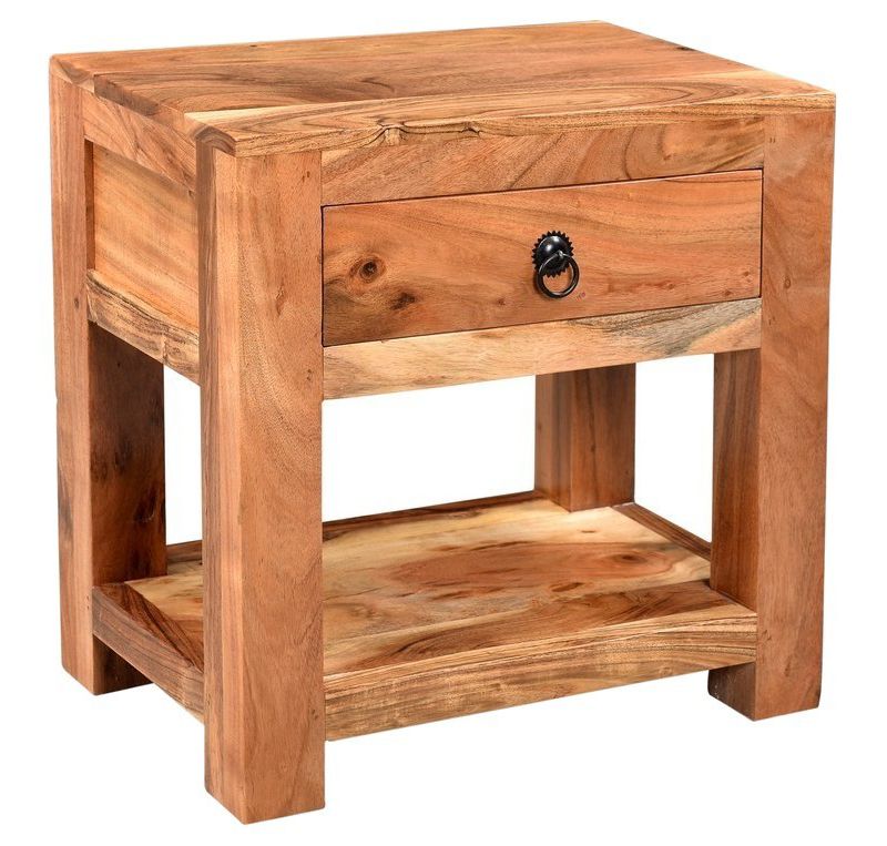 Ajmer Solid Wood Nightstand with 1 Drawer Brown - Timbergirl