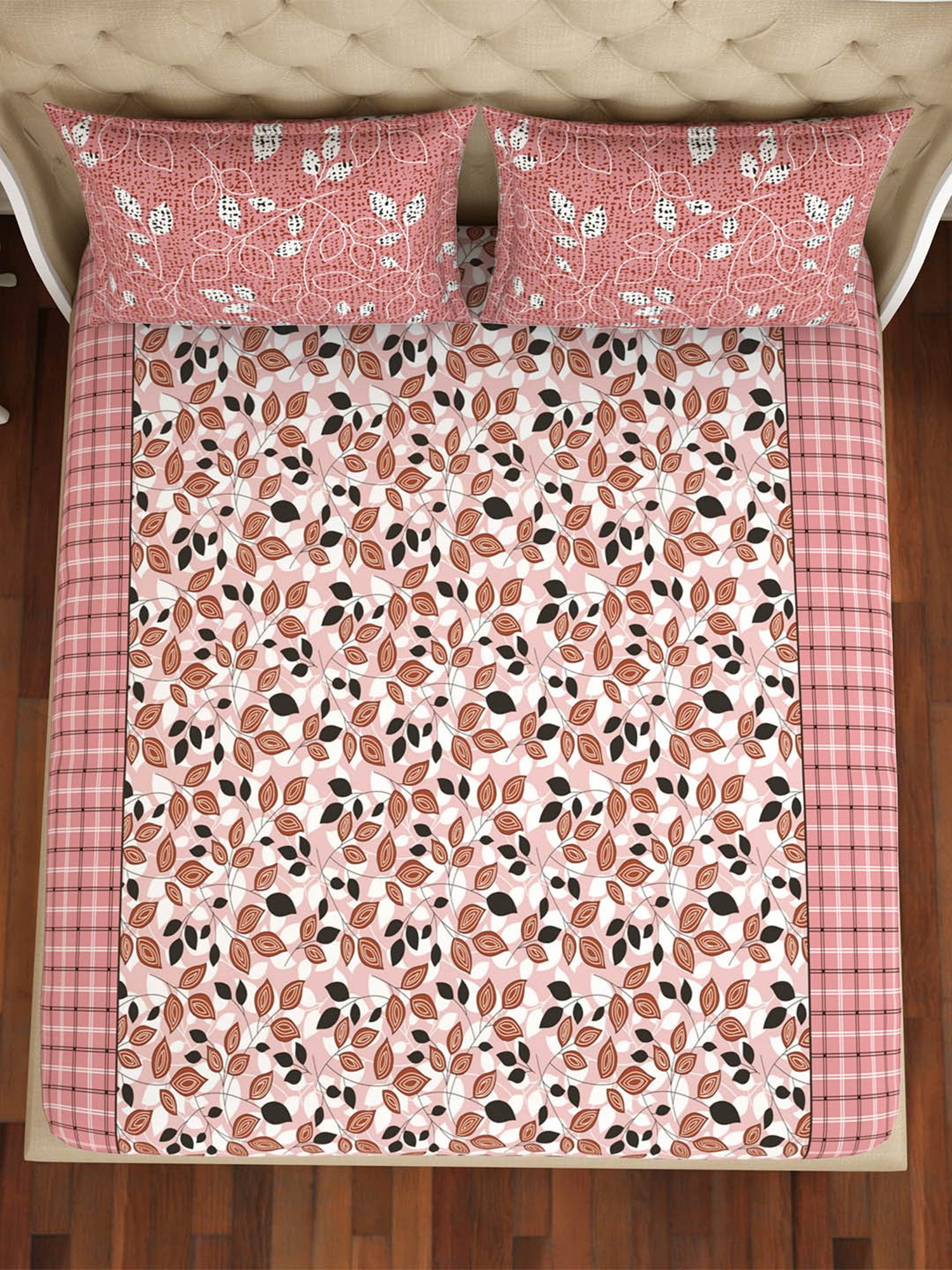 Spaces Pink 144 TC Cotton Double Bed Sheet with Pillow Cover