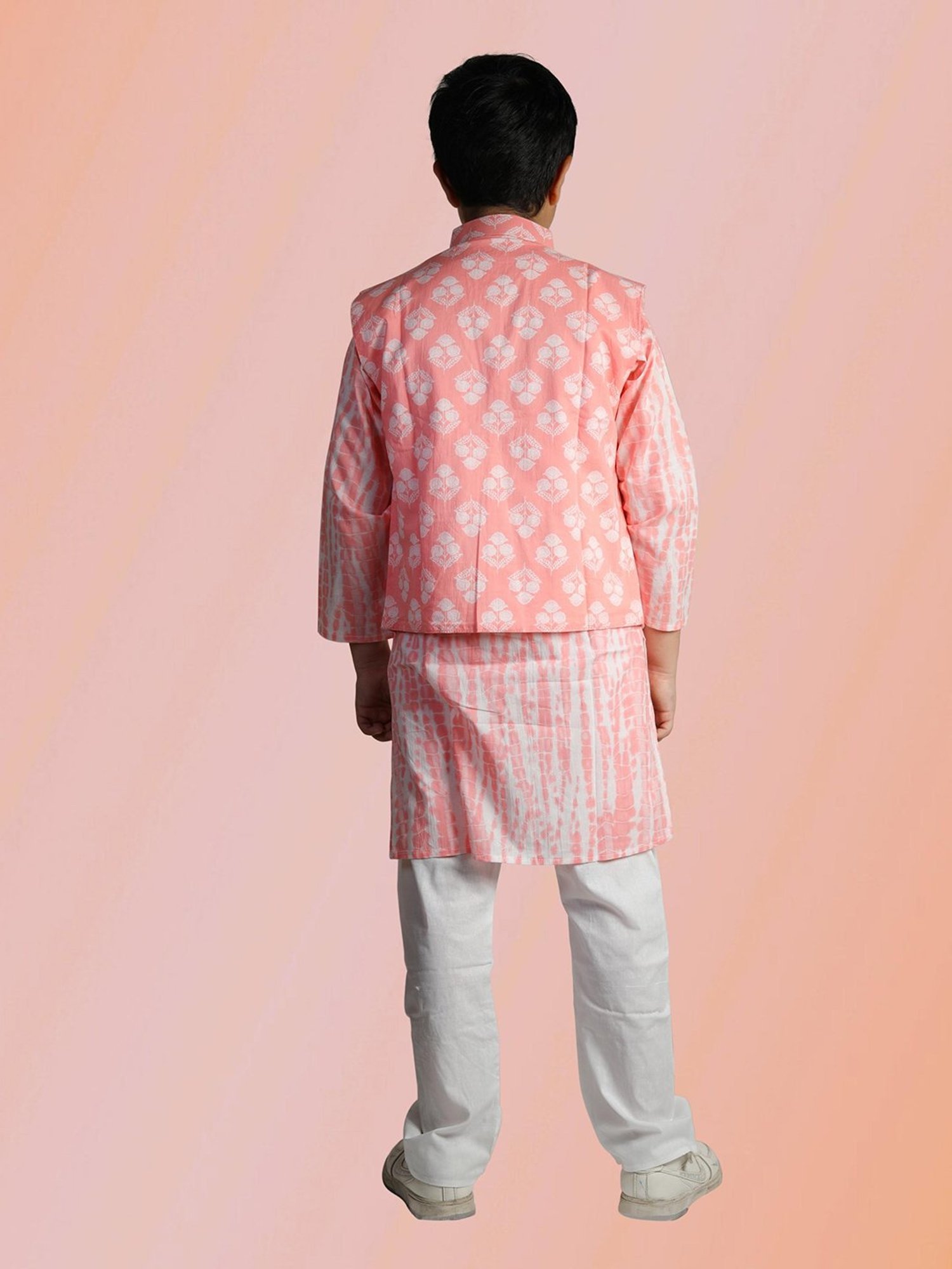 Tippy Top Kids Peach & White Floral Print Full Sleeves Kurta, Pyjamas with Jacket