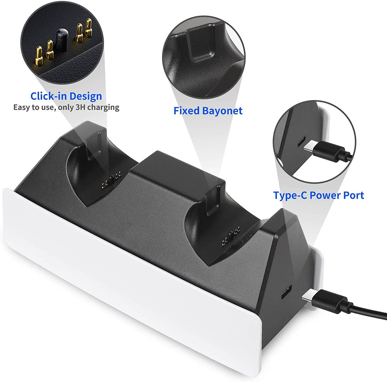 PS5 Dualsense Charging Station, PS5 Controller Charger Station with LED Indicator, Intelligent Chip Protection, USB Cable Fast Charging