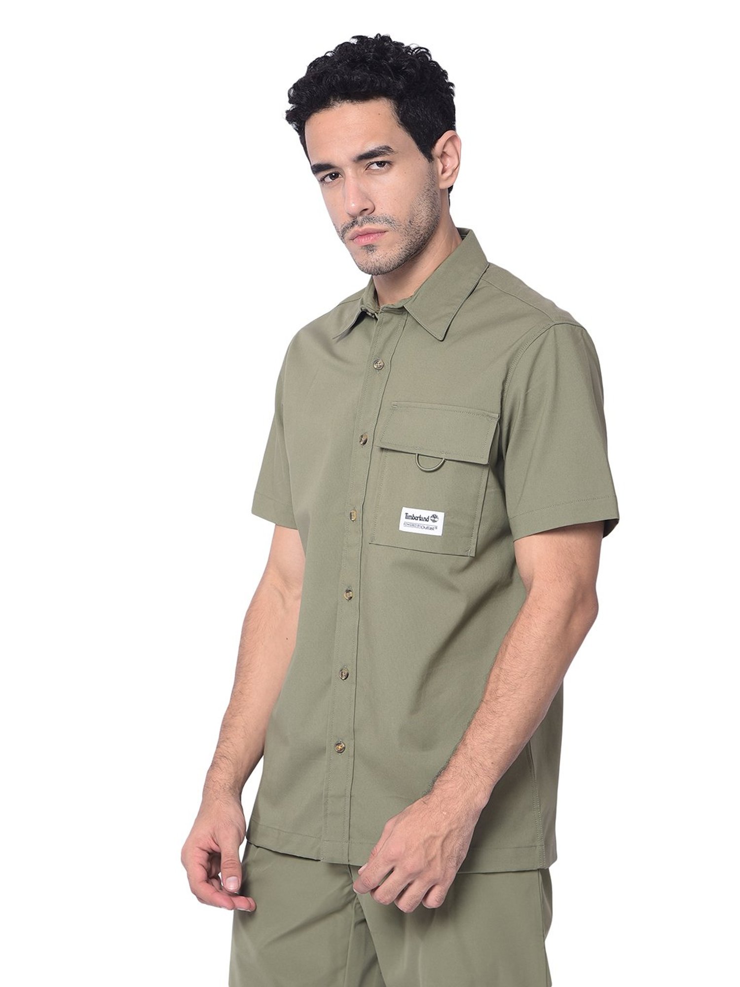 Timberland Olive Regular Fit Logo Print Shirt