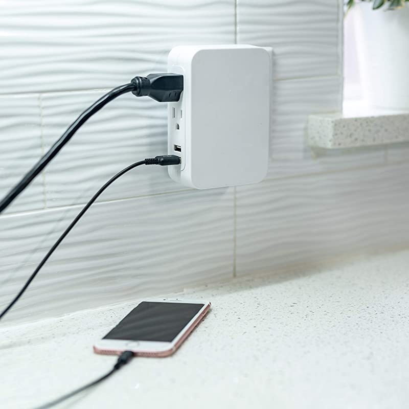 USB Charging Sur Protector 5 Outlet 2 USB Ports Wall Charr Fast Char Side Access 24A 560 Joules Protection Rating White Finish 38314