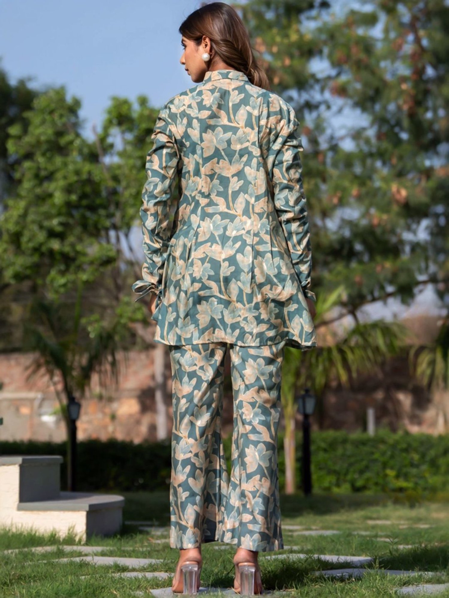 HOUSE OF JAMOTI Green Cotton Printed Tunic Palazzo Set