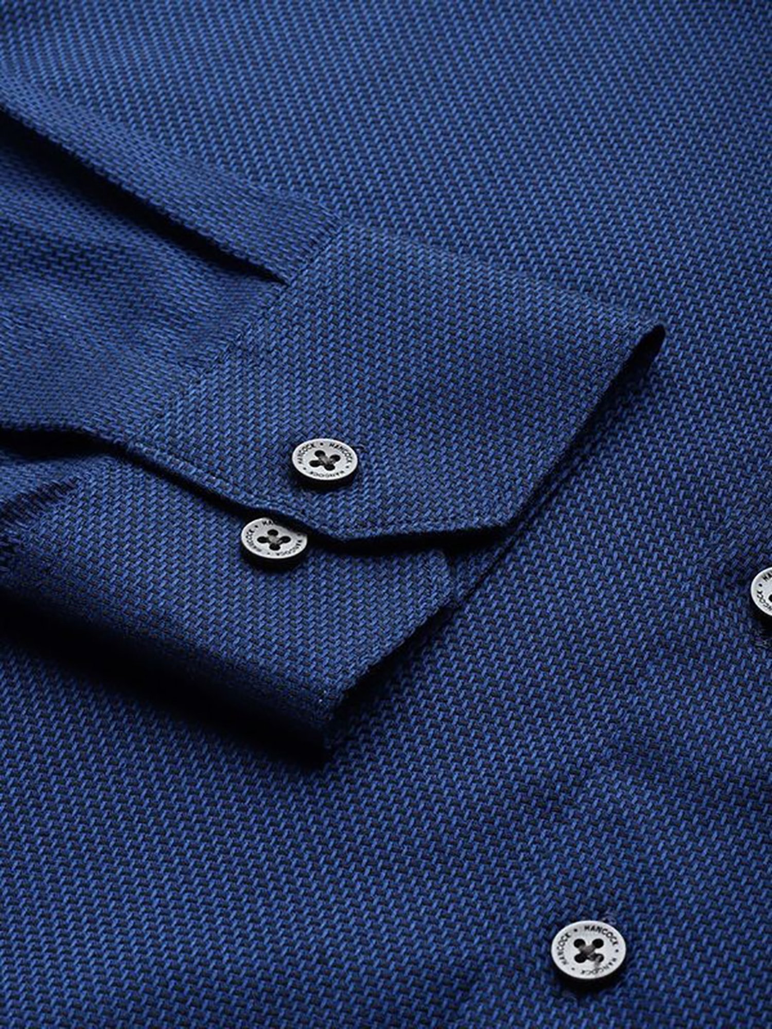 Hancock Navy Cotton Slim Fit Solid Shirts