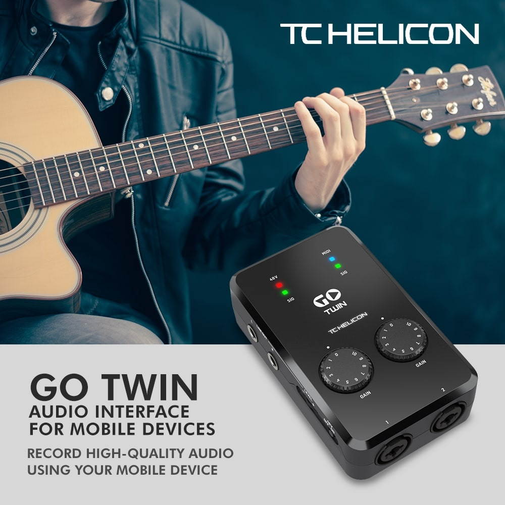 TC Helicon GO TWIN 2 Channel Midi Audio Interface for Mobile Devices with Two 10' Xpix Pro Audio XLR Cables and  Fibertique Microfiber Cleaning Cloth