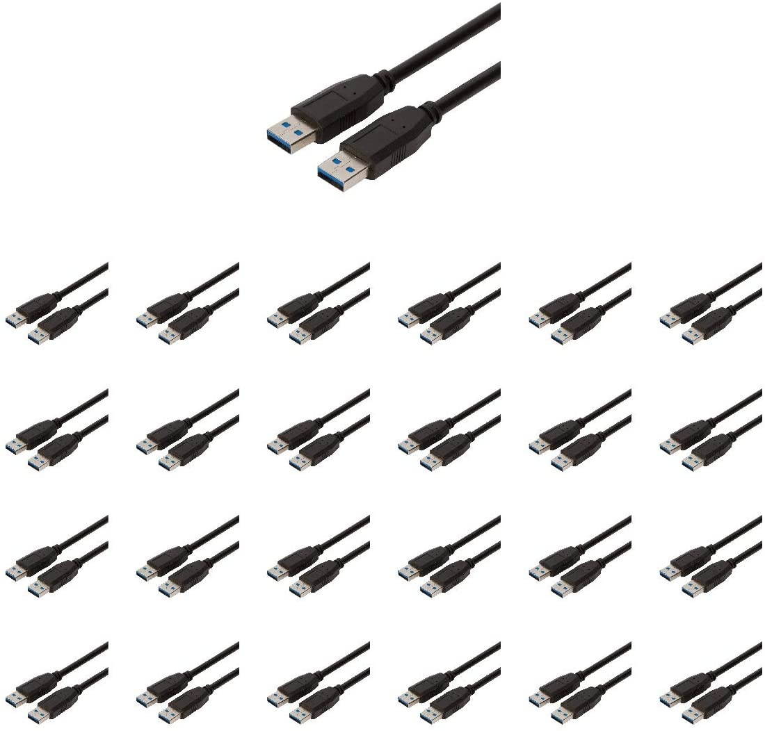 Buyer's Point SuperSpeed USB 3.0 Type A/Type A Cable Cord for Data Transfer Hard Drive Enclosures, Printers, Modems, Cameras (6ft)Pack of 25 Black