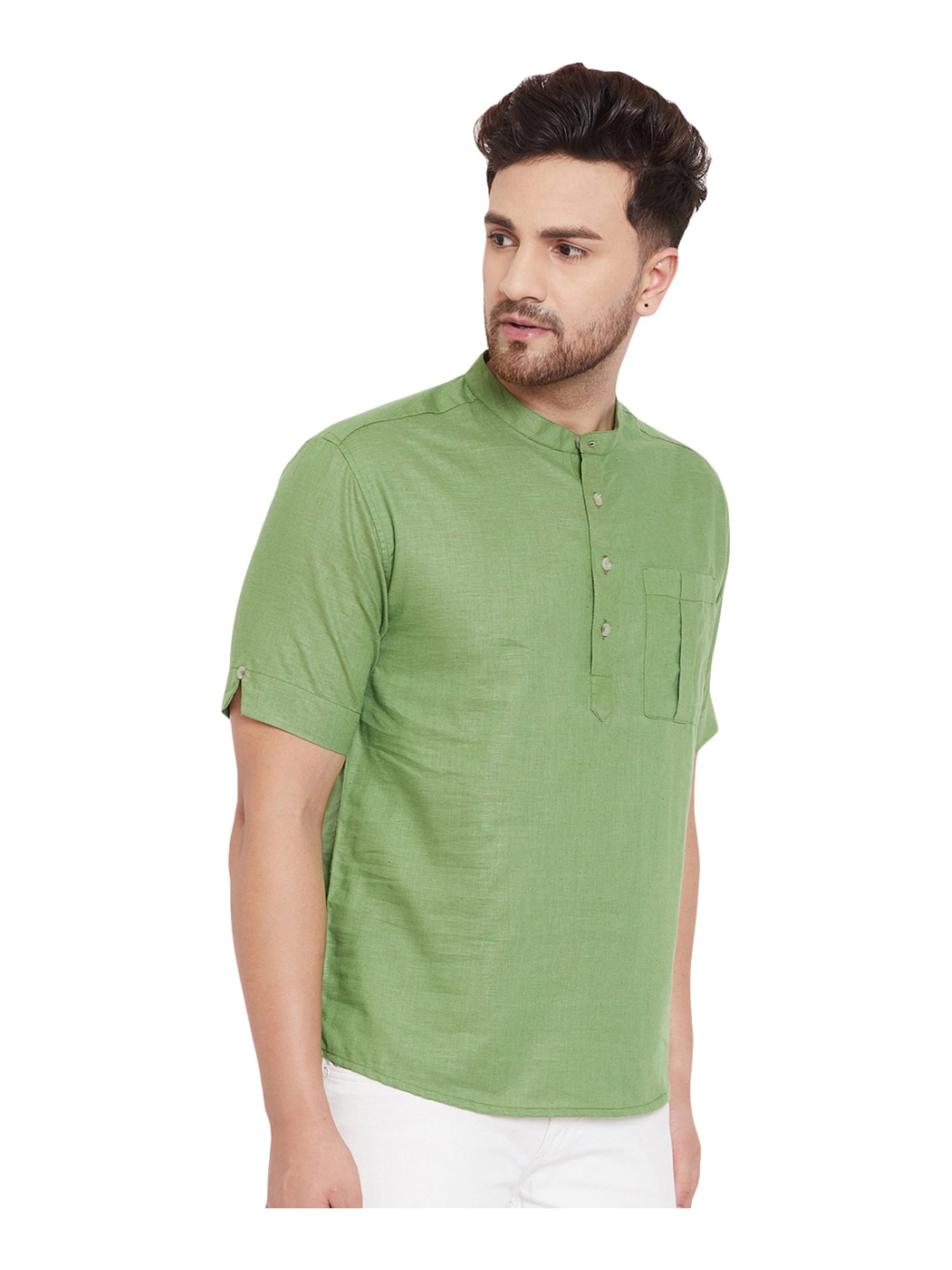 Even Green Cotton Regular Fit Short Kurta