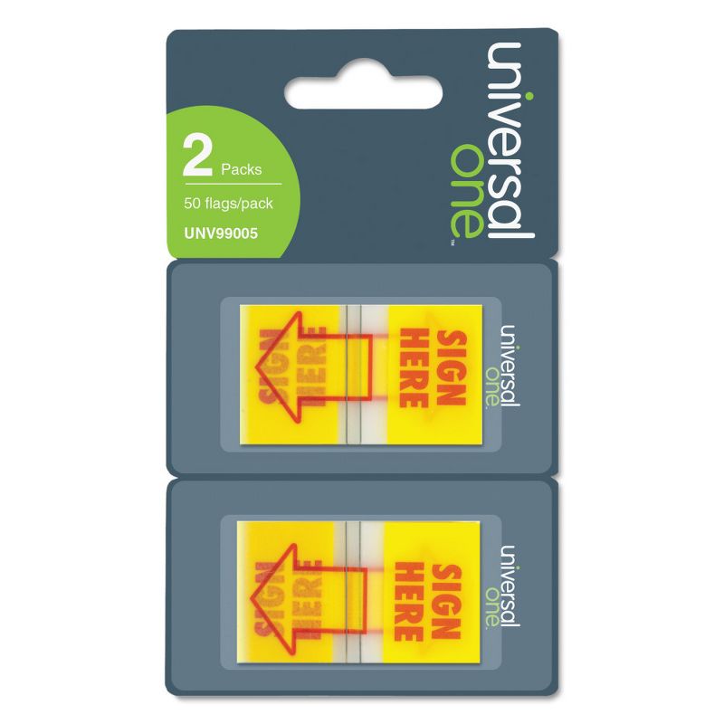 Universal Arrow Page Flags, "Sign Here", Yellow/Red, 2 Dispensers of 50 Flags/Pack