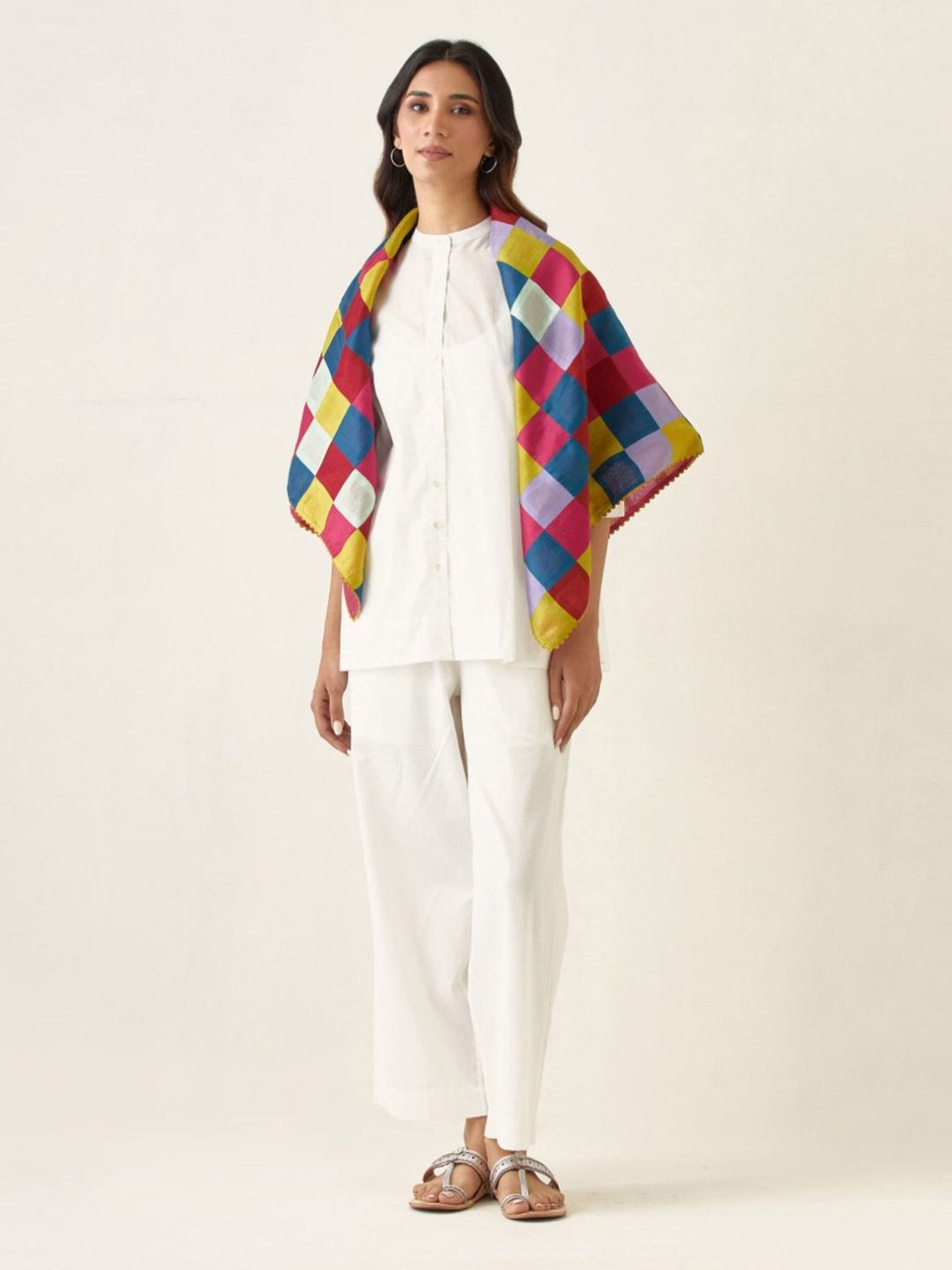 Vinusto White & Multicolored Summer Nostalgia Shirt with Pant and Scarf