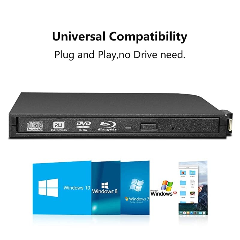 Bluray DVD Drive Portable USB 20 3D Bluray CD Burner UltraThin USB 31 TypeC USBC Bluray DVD CD Player BDROM Superdrive for PC Computer Desktop Blue