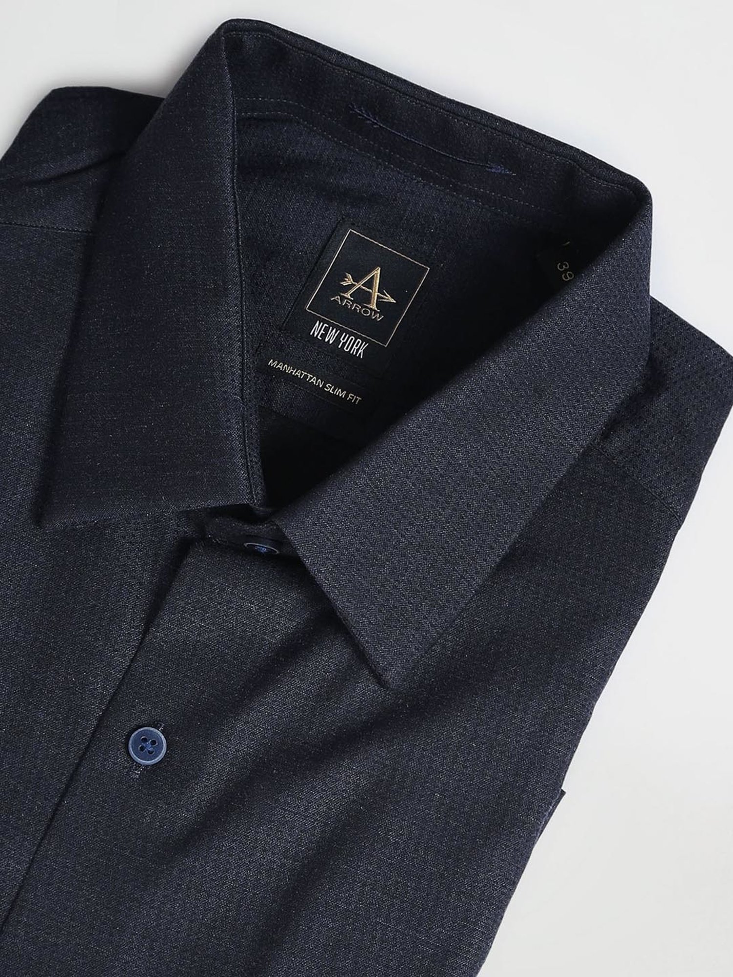 Arrow New York Blue Cotton Slim Fit Self Pattern Shirt