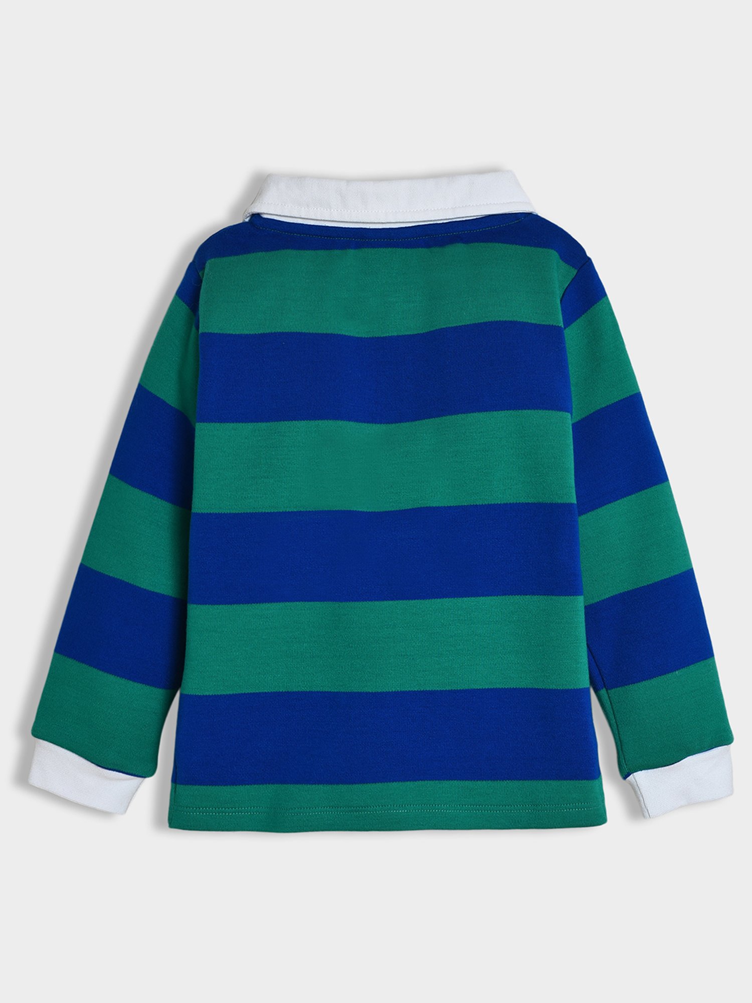 MiArcus Boys Green & Navy Striped Full Sleeves Polo T-Shirt