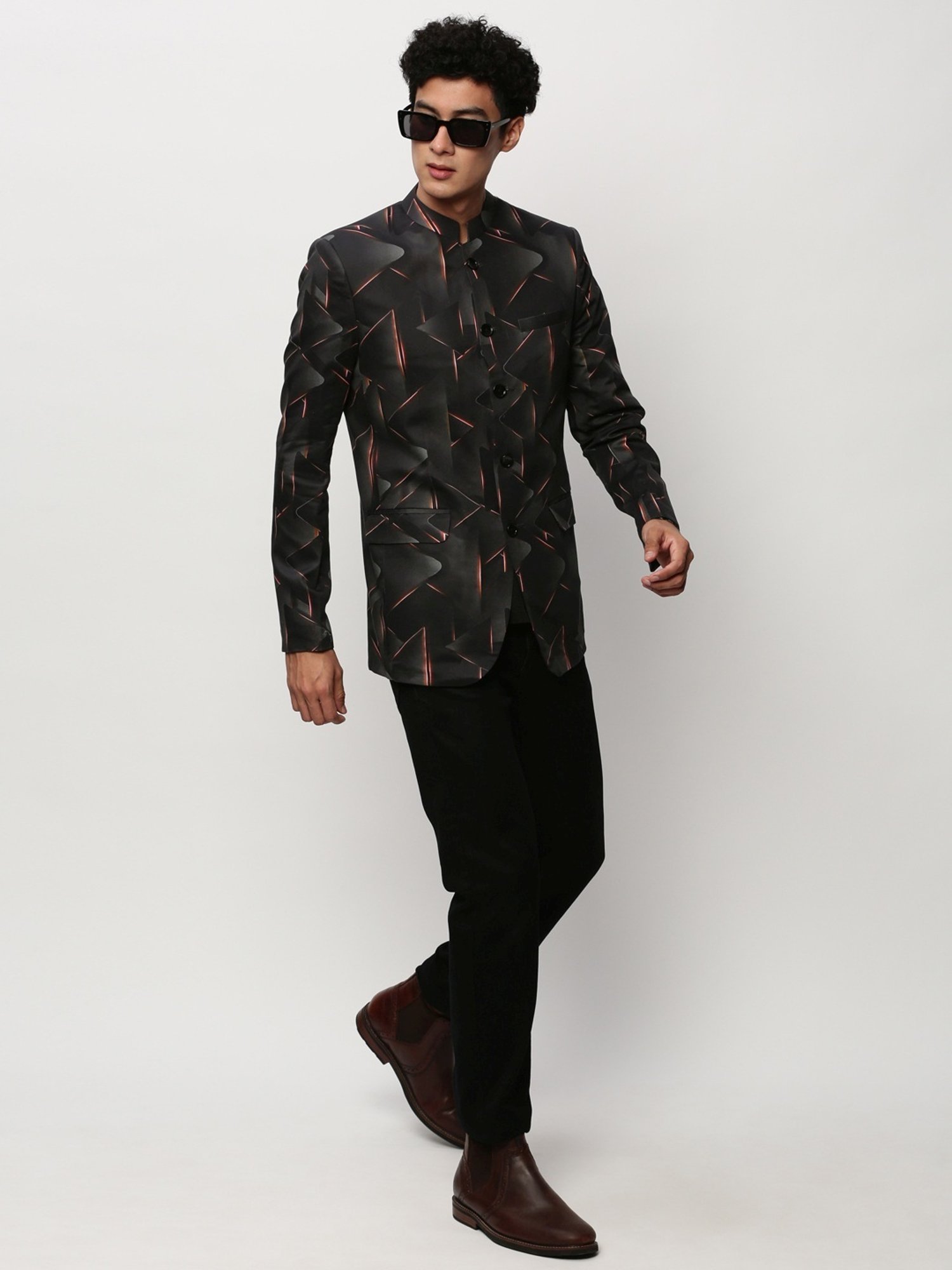 SHOWOFF Black Slim Fit Printed Blazer