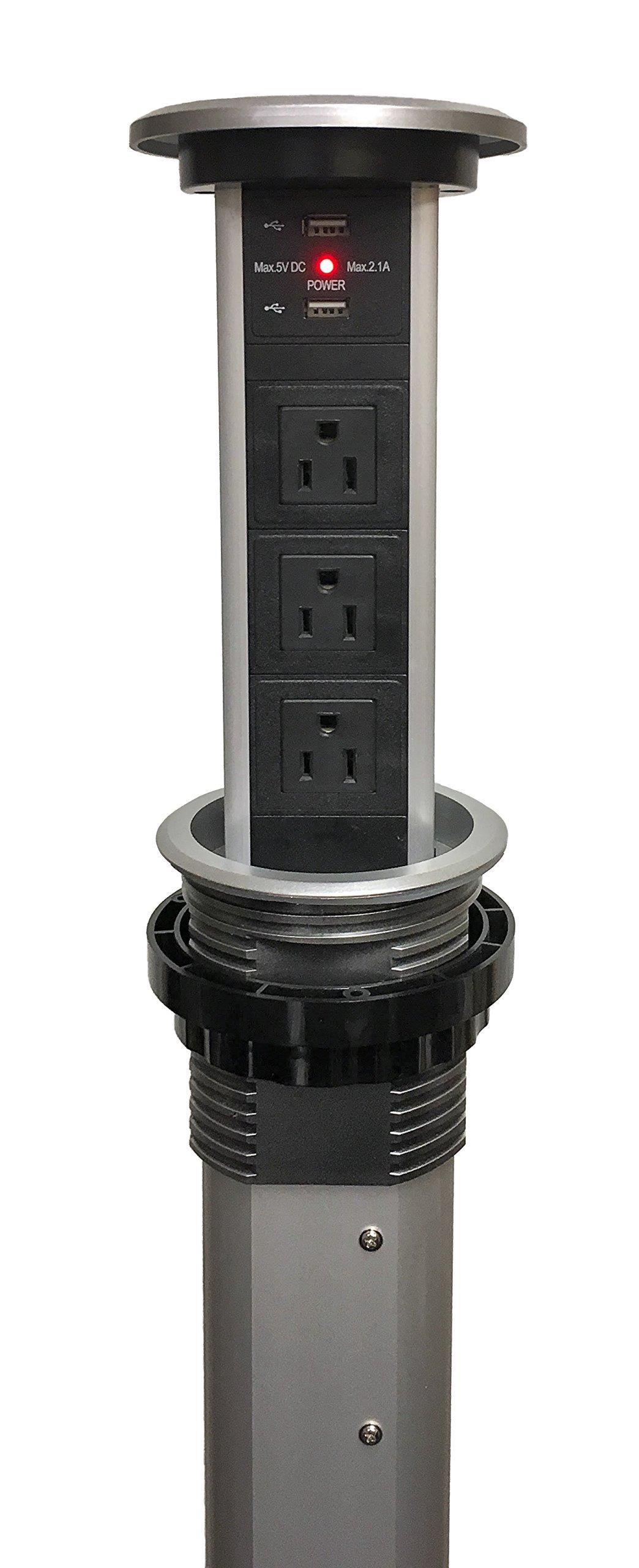 Electriduct Motorized Retractable Pop-Up Desk Power Center 3 AC Outlets + 2 USB Charger (2.1 Amp for Fast Charging)