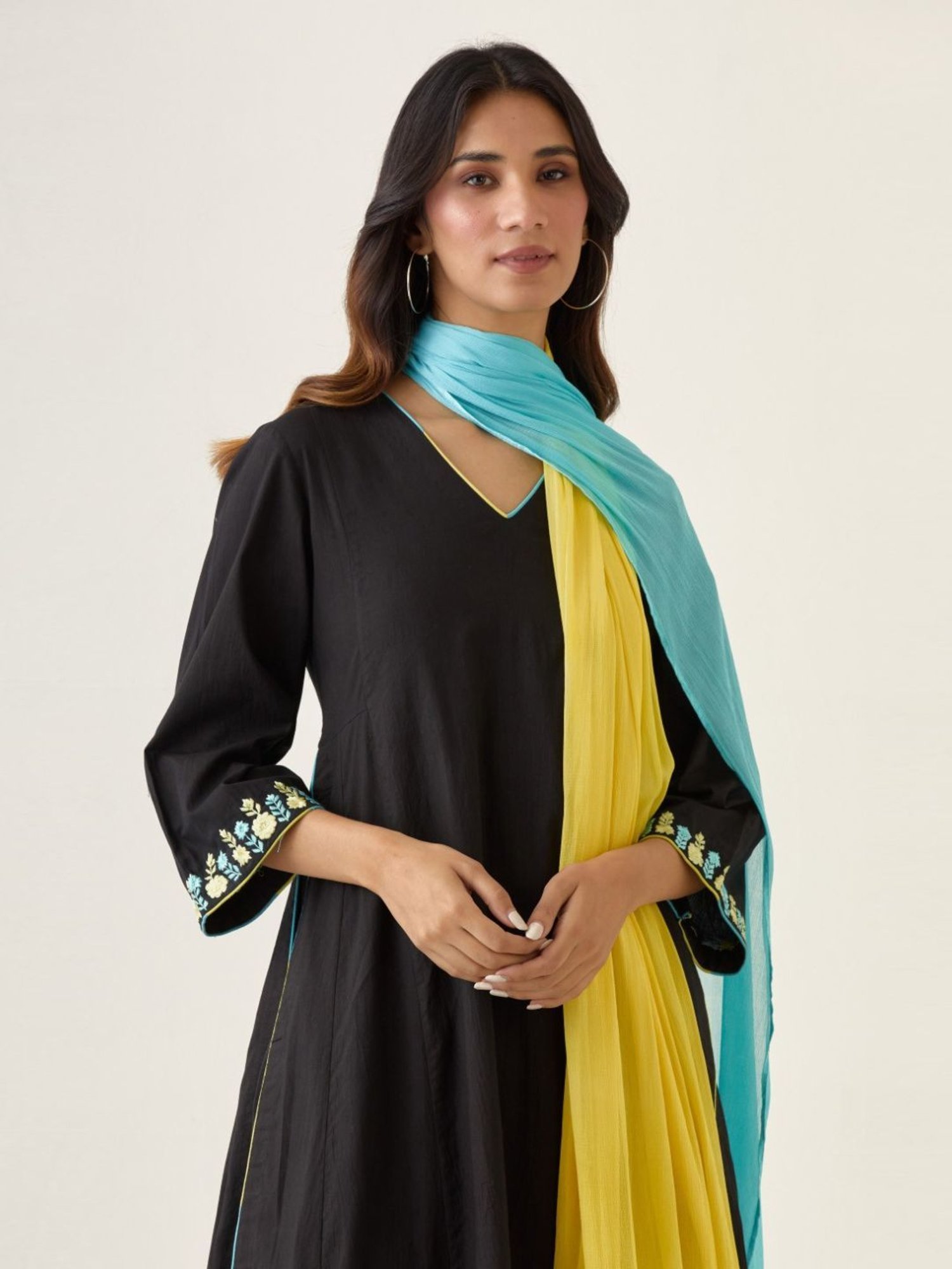 Vinusto Black, Blue & Yellow Summer Nostalgia Kurta with Pant and Dupatta