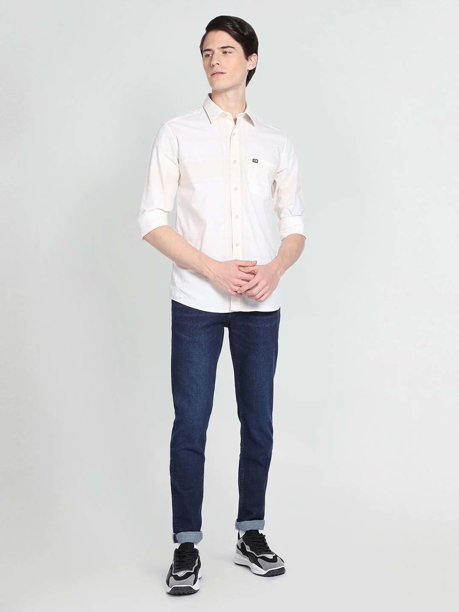 Arrow Light Beige Slim Fit Check Shirt