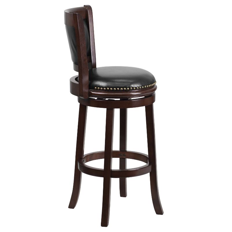 Emma and Oliver 29"H Panel Back Cappuccino Wood Swivel Seat Barstool