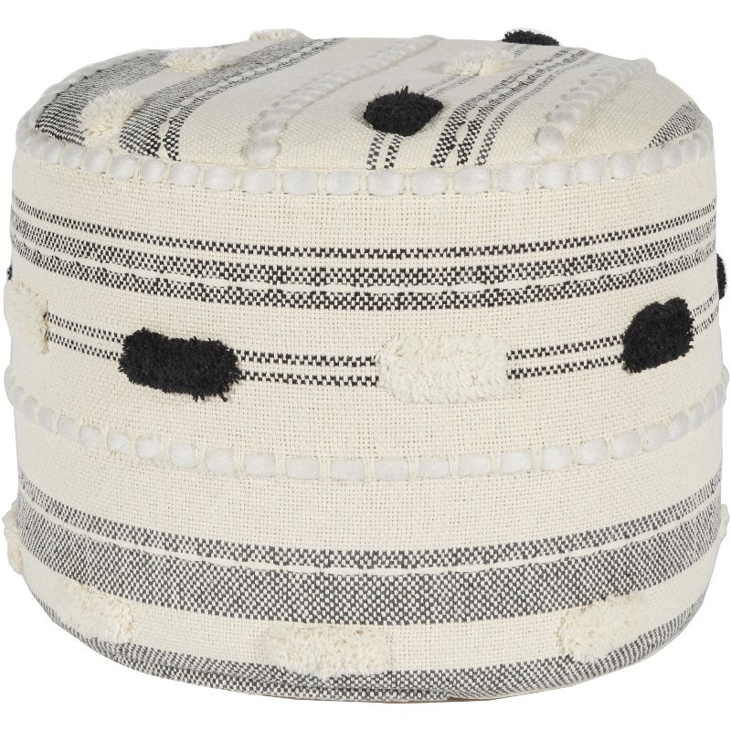 Mina Victory Life Styles SH036 Indoor Pouf - Black Ivory 18" X 18" X 14"