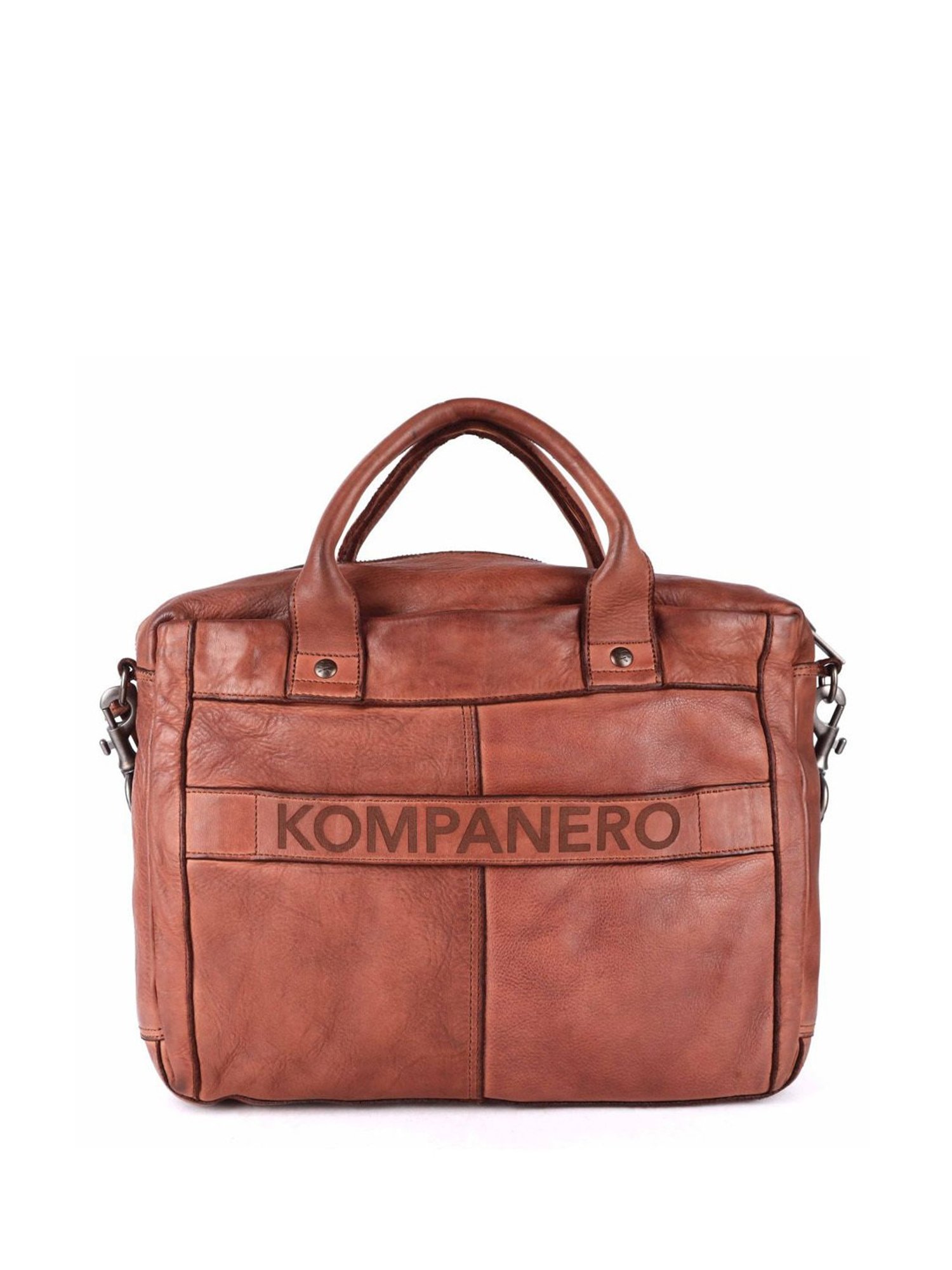 KOMPANERO Aaron Cognac Leather Solid Messenger Bag