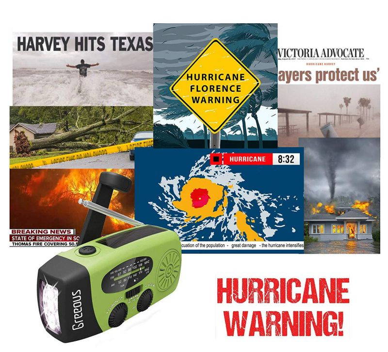 Hurricane Radio Weather Station,Waterproof,Emergency Radio with Hand Crank, Solar Powered,1200mAh FM/AM/NOAA, Cellphone Charger,Potable,Flashlight,Survival kit,Green,Greeous