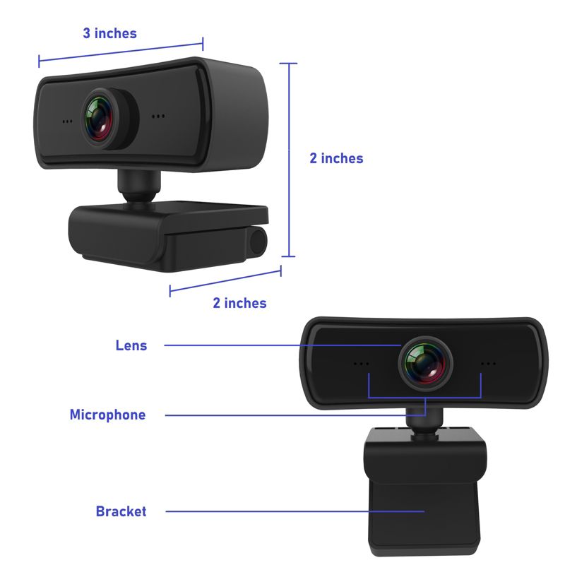 Dartwood 2K QHD USB Webcam with Built-in Microphone and Lens Cover for Conferences and Presentations