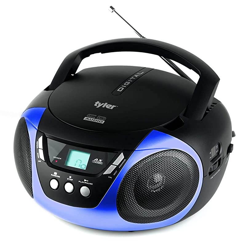 TAU101BL Portable Sport Stereo CD Player Single Disc Speakers AMFM Radio Headphone Jack Playback Function and Aux for iPod Walkman MP3 Compact Size and Battery Power Blue