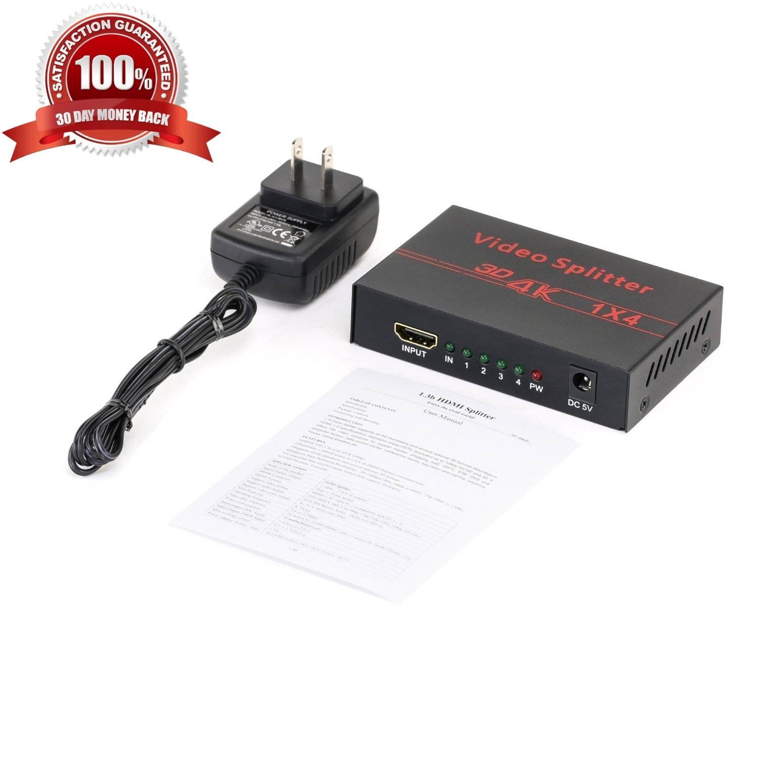 4K HDMI Splitter &ndash; 1 Input Device to 4 Displays &ndash; Save Money by Ditching Extra Cable Boxes - Powerful Signal Transfer Up to 65ft &ndash; Record & Stream Games from PS4, XBOX ONE & more