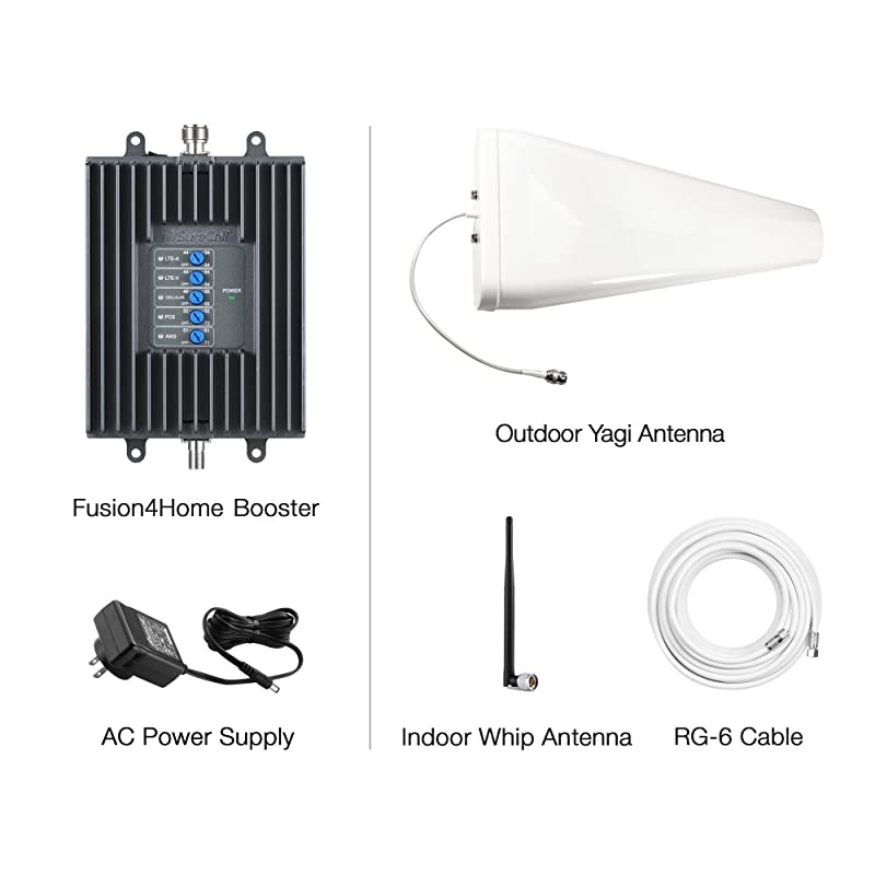 Fusion4Home Yagi/Whip, Cell Phone Signal Booster Kit for All Carriers 3G/4G LTE up to 3,000 Sq Ft
