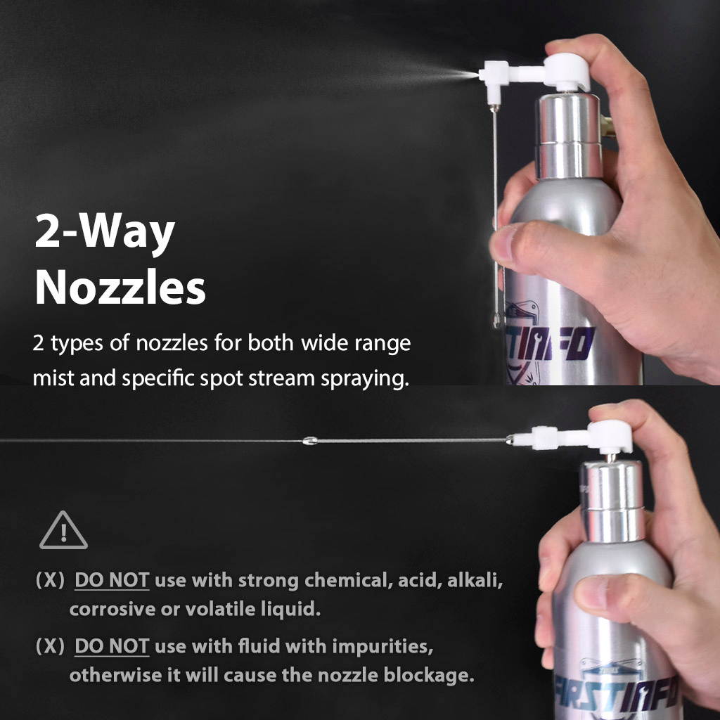 FIRSTINFO Aerosol Refillable Fluid Oil Pressure Storage Sprayer Aluminum Can Pneumatic / Manual Pump with 2 Way Nozzles for Stream and Mist Spraying, Pack of 2