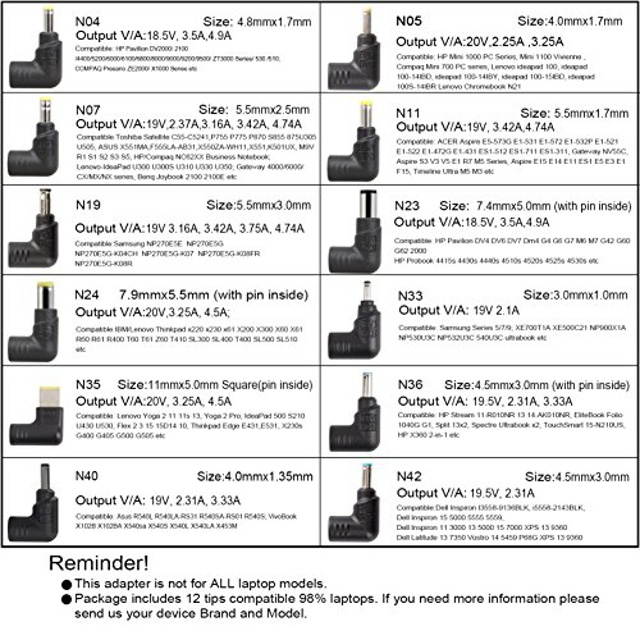 Slim Universal Laptop Charger Replacement AC Adapter 70W with Multi Connectors for HP BM Lenovo Thinkpad Dell Sony Fujitsu Acer Delta Gateway Toshiba Liteon Samsung Notebooks Ultrabook and More Black