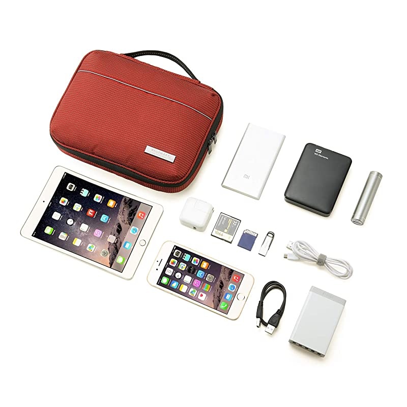 2-Layer Travel Electronic Cable Organizer Cases for 10.5" iPad, Cables, Chargers, USB Drive, Black
