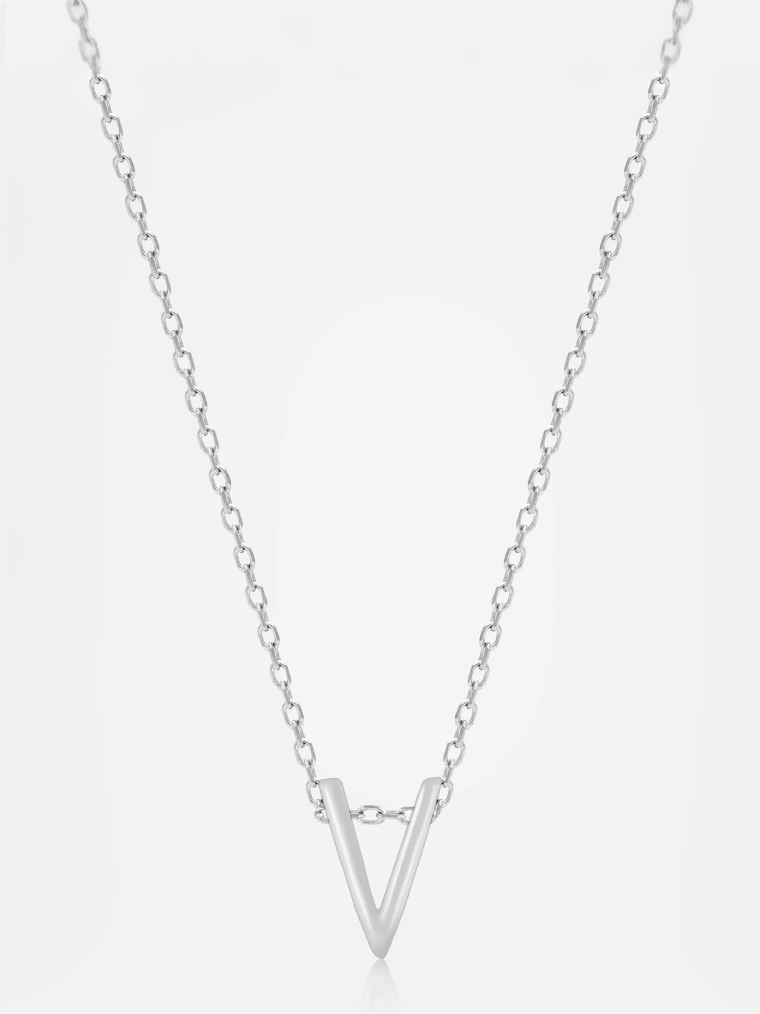 Touch925 Sterling Silver Vivid V Initial Chain Pendant