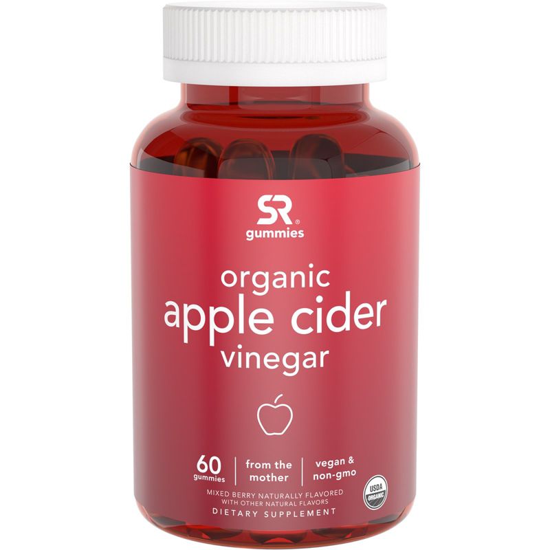 Sports Research Organic Apple Cider Vinegar with the Mother, Natural Apple , 60 Gummies, Greens and Superfood Supplements